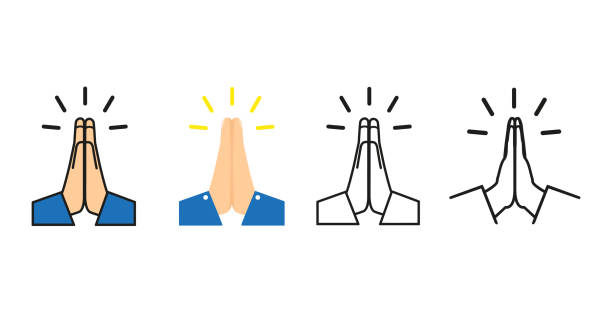 벡터, 접힌 손, 세트, 아이콘 벡터 일러스트 - praying human hand isolated religion stock illustrations