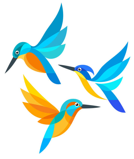 illustrations, cliparts, dessins animés et icônes de oiseaux stylisés en vol - martin pêcheur