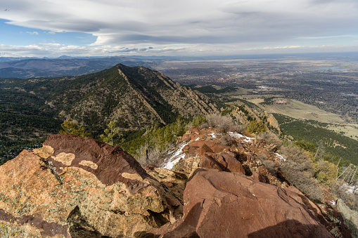 From the summit of Bear Peak, a view of Boulder, Colorado and the surrounding hills.