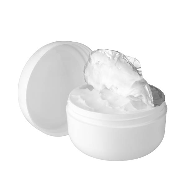istock Open white cream jar on white background isolated close up, moisturizing hand, face or body cream plastic round bottle with open lid mock up, cosmetic container product design template, copy space 1143521308