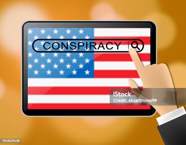 Conspiracy Theory Tablet Representing American Collusion With Russians 3d Illustration Stock Photo - Download Image Now