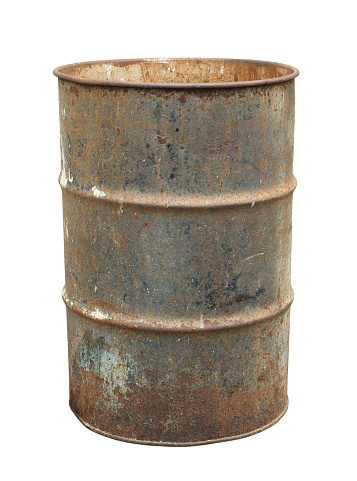 Rusty oil barrel (with clipping path) isolated on white background