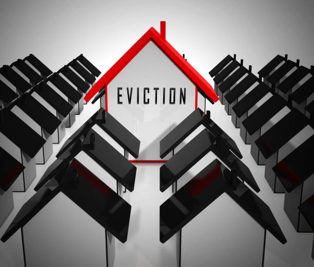 Eviction Notice Icon Illustrates Losing House Due To Bankruptcy - 3d Illustration Eviction Notice Icon Illustrates Losing House Due To Bankruptcy, Debt, Nonpayment Or Landlord Enforcement - 3d Illustration eviction photos stock pictures, royalty-free photos & images