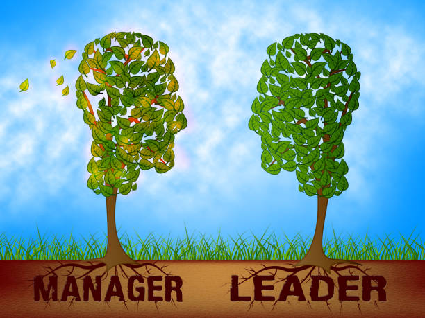 istock Leader Versus Manager Drawing Depicts Supervising Vs Leading - 3d Illustration 1143524626