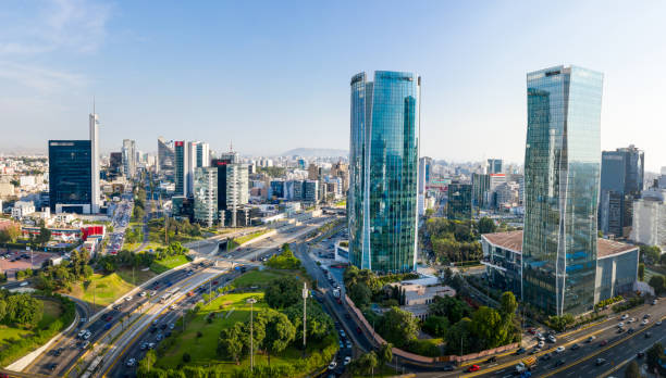 Aerial view of Lima LIMA, PERU: Panoramic view of skyline in San Isidro district. peru stock pictures, royalty-free photos & images