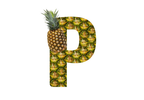 istock Alphabet letter P made from pineapple on a white background. Tropical fruit pineapple diet summer food. 1143528414