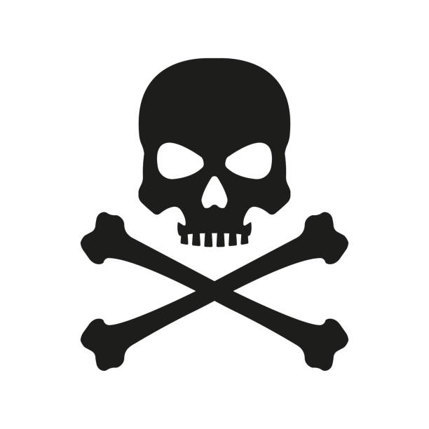 ilustraciones, imágenes clip art, dibujos animados e iconos de stock de cráneo con icono de huesos cruzados. símbolo de muerte, pirata y peligro. cabeza esqueletizada. ilustración vectorial. - pirate flag