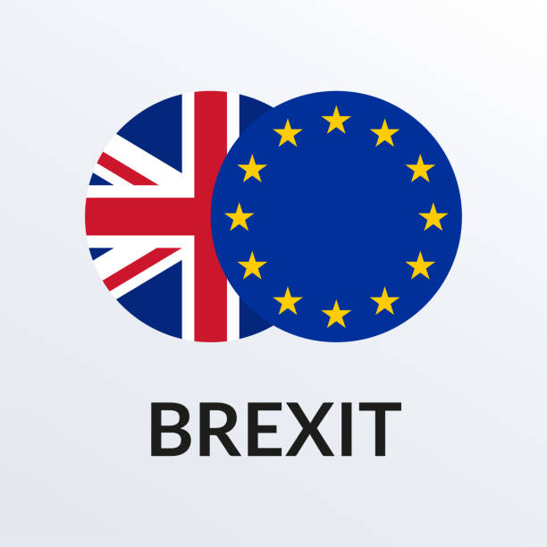 значок brexit с флагом великобритании и флагом ес. символ кризиса в великобритании и европе. векторная иллюстрация. - euro symbol illustrations stock illustrations