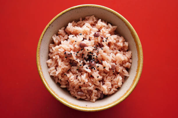 istock Steamed rice with adzuki beans.Festive red rice. 1143529182