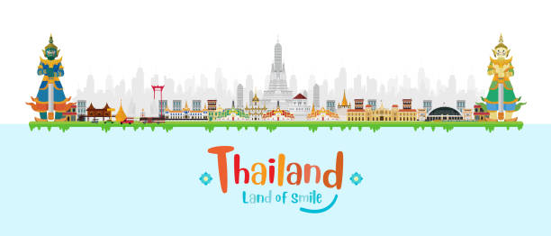 Bangkok and across Thailand Bangkok and across Thailand. with attractions, landmark. vector illustration wat arun stock illustrations