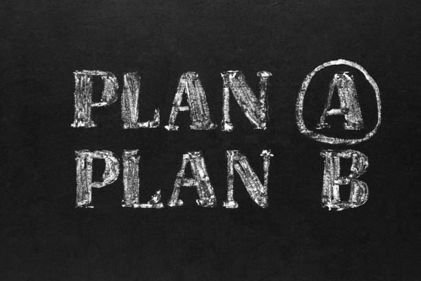 istock Planning concept. Handwritten white chalk plan A and B on blackboard 1143535478