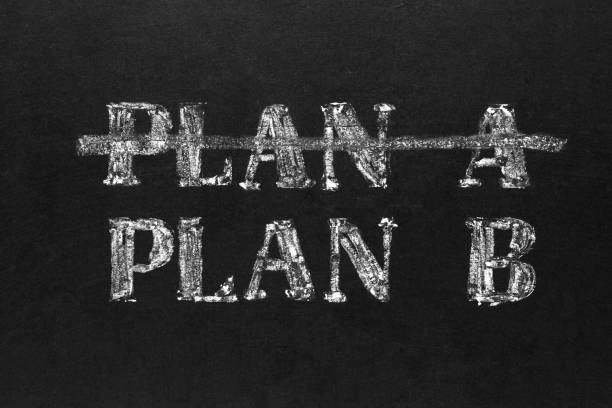 istock Planning concept. Handwritten white chalk plan A and B on blackboard 1143535513