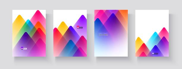 Colorful A4 templates with abstract blurred elements and gradient effect Set of colorful modern A4 templates with abstract blurred elements and gradient effect. Applicable for banners, posters, web backgrounds, flyers, cover prints mountain layers stock illustrations