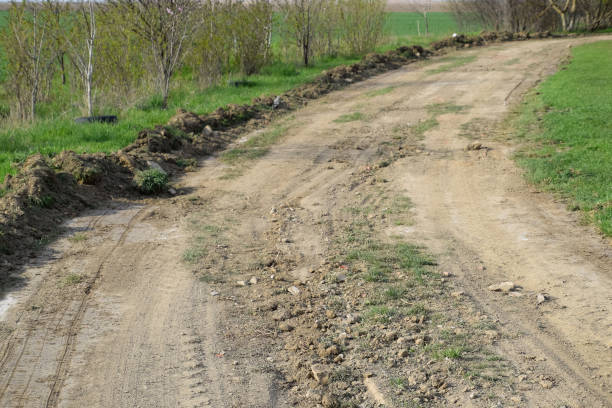 istock Dirt road leveled by a grader. Road in village 1143538339