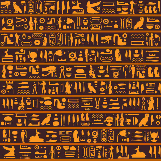 ilustraciones, imágenes clip art, dibujos animados e iconos de stock de patrón sin costuras vectoriales con jeroglíficos egipcios antiguos - egyptian hieroglyphs