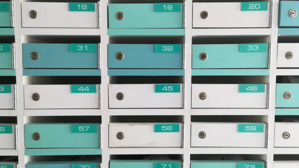 istock white green mailboxs locker postal in condominium 1143539262