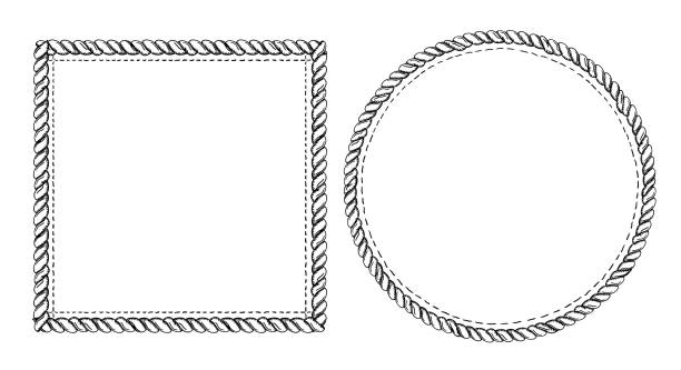 Simple doodle frames set, marine style Simple doodle frames set, marine style with ropes. Square and round empty frames. rope stock illustrations