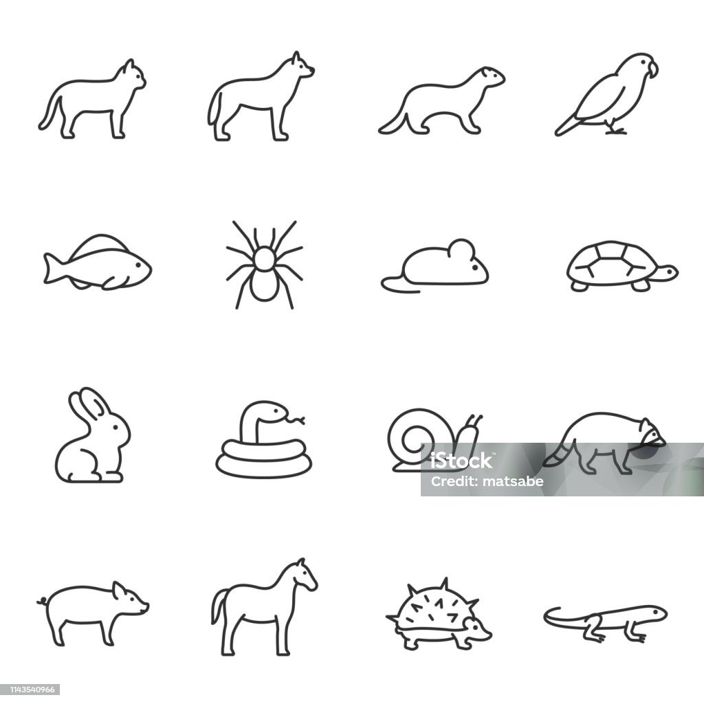 Pets, icon set. Home animals, linear icons. Editable stroke Pets, icon set. Home animals, linear icons. Line with editable stroke Icon Symbol stock vector