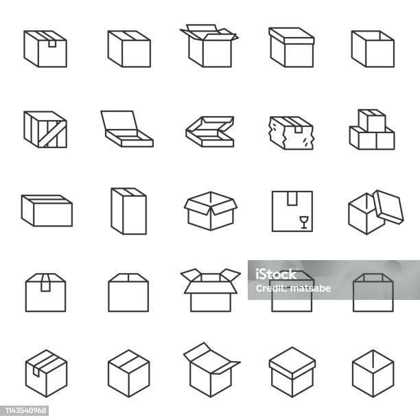 상자 선형 아이콘 집합입니다 골 판지 포장 상자 편집 가능한 스트로크 상자에 대한 스톡 벡터 아트 및 기타 이미지 - 상자, 아이콘, 소포