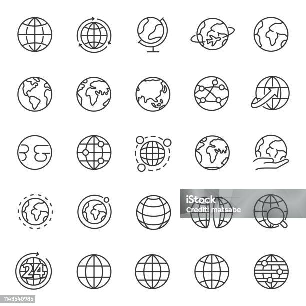 Globe Iconset Planet Erde Weltkarte In Verschiedenen Variationen Lineare Symbole Bearbeitbare Schlaganfälle Stock Vektor Art und mehr Bilder von Icon