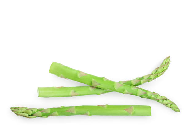 istock Fresh sprouts of asparagus isolated on white background with copy space for your text. Top view. Flat lay 1143543550