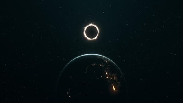 Total Solar Eclipse Seen From Outer Space (Vertical Movement)