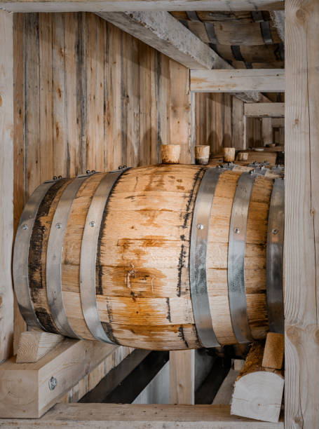 istock Multitude of oaks barrels for alcohol production 1143544330