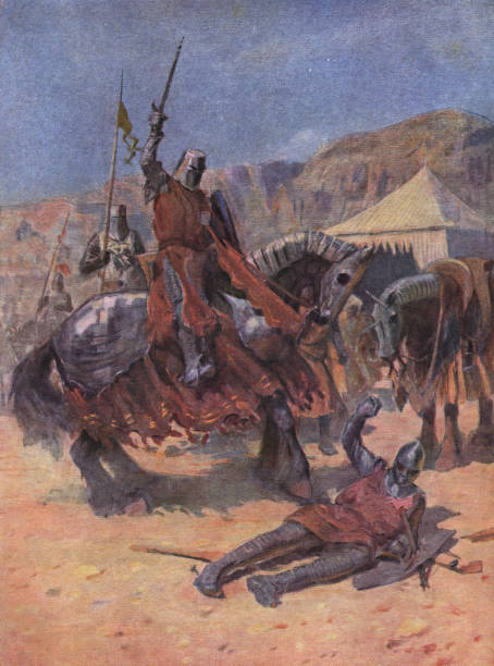 illustrazioni stock, clip art, cartoni animati e icone di tendenza di cavalieri crociati sul campo di battaglia - xii secolo - crociate