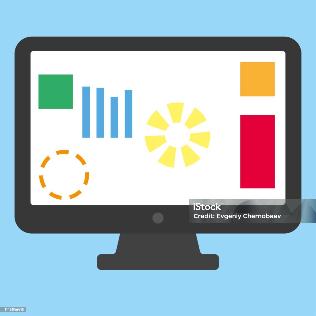 Computer Desktop Chart Black Computer Desktop With Graph And Figures On Blue Background ...