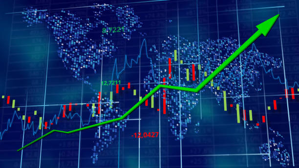 istock Blue hi-tech background - stock diagrams with rising arrow 1143547763