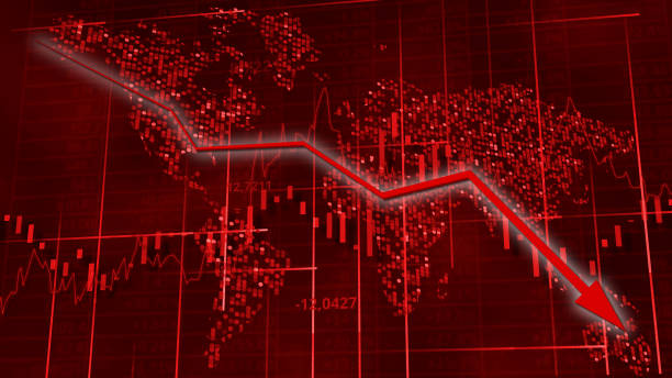 istock Red hi-tech background - stock diagrams with falling arrow 1143547767