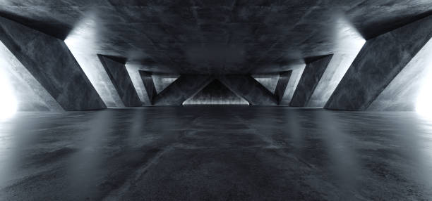 istock Sci Fi Modern Concrete Cement Dark Empty Asphalt Reflective Grunge Hall Room Corridor Tunnel Spaceship Glowing White Cinematic Daylight Rays Glow 3d Rendering 1143547852