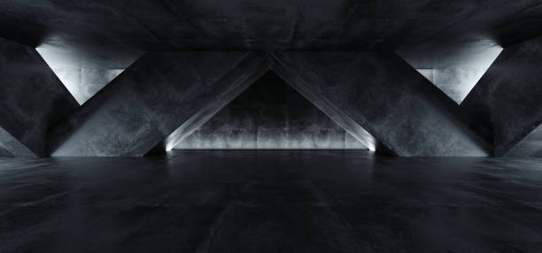 istock Sci Fi Modern Concrete Cement Dark Empty Asphalt Reflective Grunge Hall Room Corridor Tunnel Spaceship Glowing White Cinematic Daylight Rays Glow 3d Rendering 1143547855
