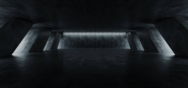 istock Sci Fi Modern Concrete Cement Dark Empty Asphalt Reflective Grunge Hall Room Corridor Tunnel Spaceship Glowing White Cinematic Daylight Rays Glow 3d Rendering 1143547864
