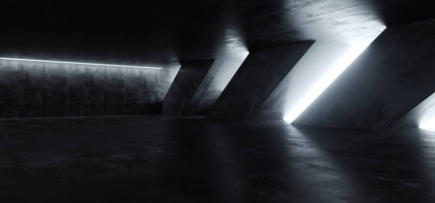 istock Sci Fi Modern Concrete Cement Dark Empty Asphalt Reflective Grunge Hall Room Corridor Tunnel Spaceship Glowing White Cinematic Daylight Rays Glow 3d Rendering 1143547929