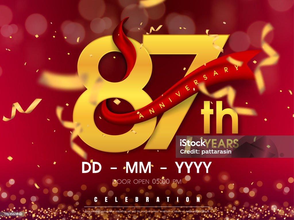 87 Jahre Jubiläumslogovorlage Auf Goldenem Hintergrund 87 Feiert