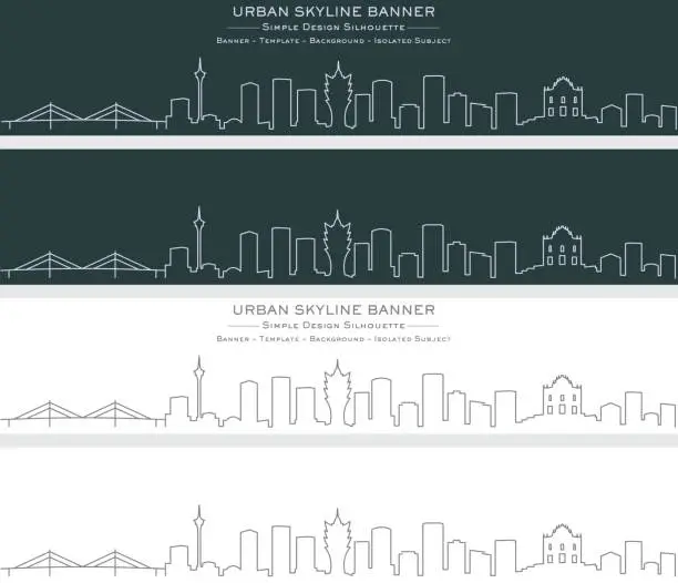 Vector illustration of Macau Single Line Skyline Banner