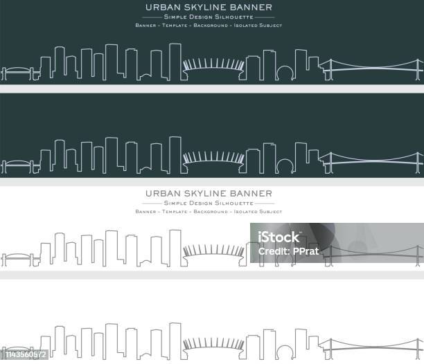 Vancouver Single Line Skyline Banner Stock Illustration - Download Image Now - Vancouver - Canada, Urban Skyline, Line Art