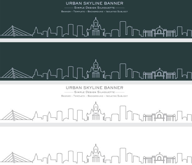 helsinki single line skyline banner - helsinki stock-grafiken, -clipart, -cartoons und -symbole
