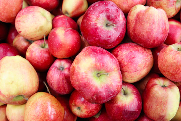 istock Red yellow fresh apples group of apples background 1143567120