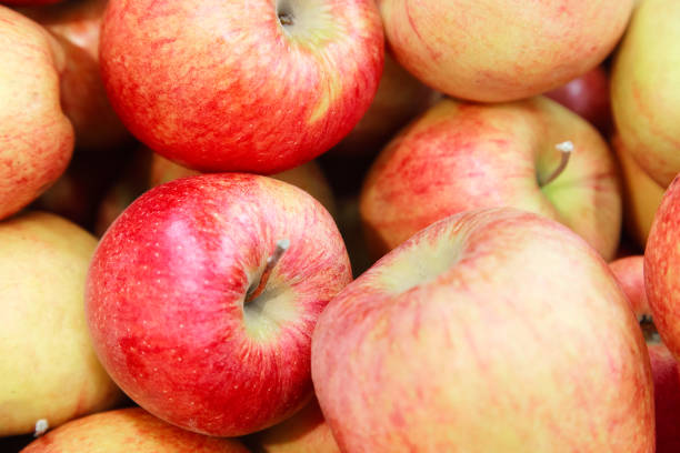 istock Red yellow fresh apples group of apples background 1143567139