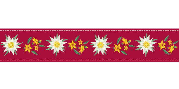 ilustrații de stoc cu edelweiss fără sudură model de mână desenat panglică - alpi