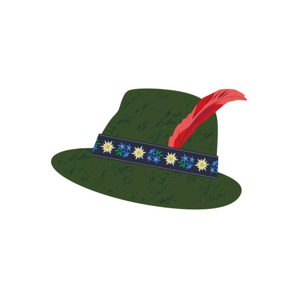 illustrazioni stock, clip art, cartoni animati e icone di tendenza di cappello in feltro fedora con edelweiss su nastro e piuma - trentino alto adige