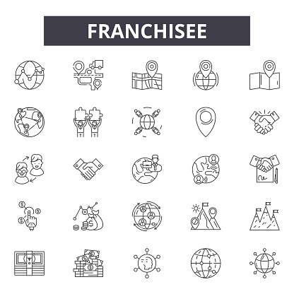 Franchisee line icons, signs set, vector. Franchisee outline concept illustration: franchisee,franchise,business,shop,store,model,retail,license