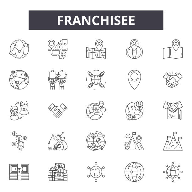 Franchisee line icons, signs set, vector. Franchisee outline concept, illustration: franchisee,franchise,business,shop,store,model,retail,license Franchisee line icons, signs set, vector. Franchisee outline concept illustration: franchisee,franchise,business,shop,store,model,retail,license voting rights stock illustrations