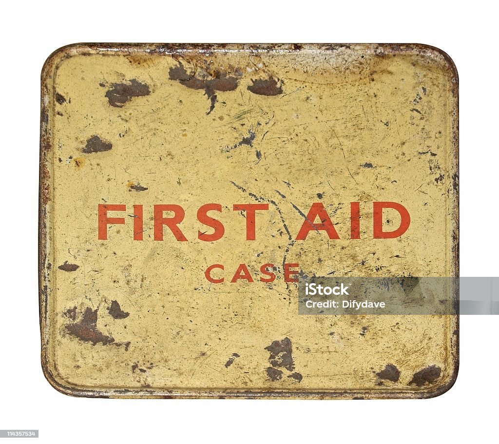 Worn And Dented Old First Aid Tin Front  Can Stock Photo