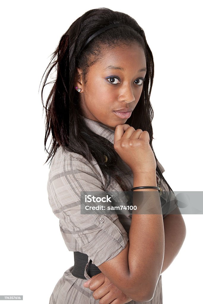 Joven linda mujer pensando negro - Foto de stock de A la moda libre de derechos