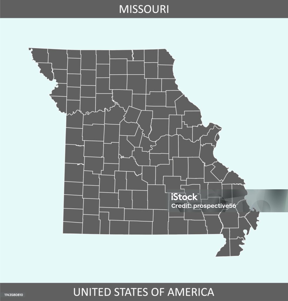 Missouri county map The map is accurately prepared by a map expert. Map stock vector