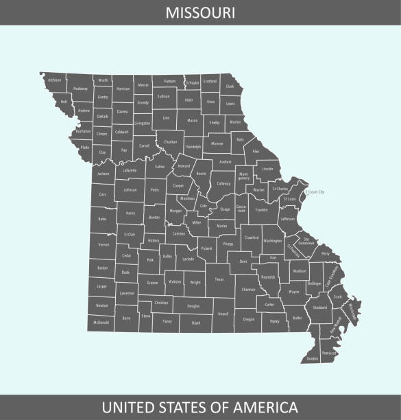 Counties map of Missouri The map is accurately prepared by a map expert. emerald isle north carolina stock illustrations