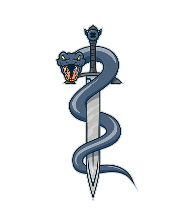 Snake on the sword. Snake wrapped around a dagger or sword - vector illustration.